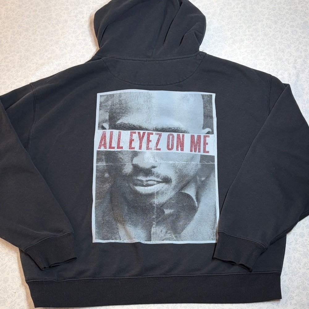 2Pac All Eyez On Me Hoodie Black Graphic Pullover Sweatshirt Hip Hop large